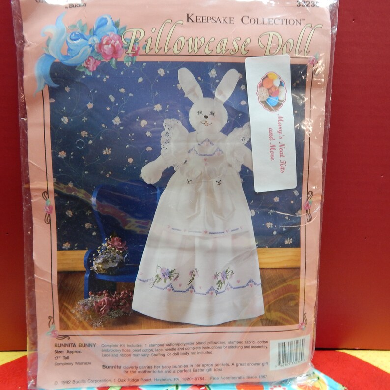 Pillowcase Doll Bunnita Bunny Kit NIP 1992 Vintage Excellent Condition 17 Tall Cleverly Carries her Baby Bunnies in her Apron Pocket Easter