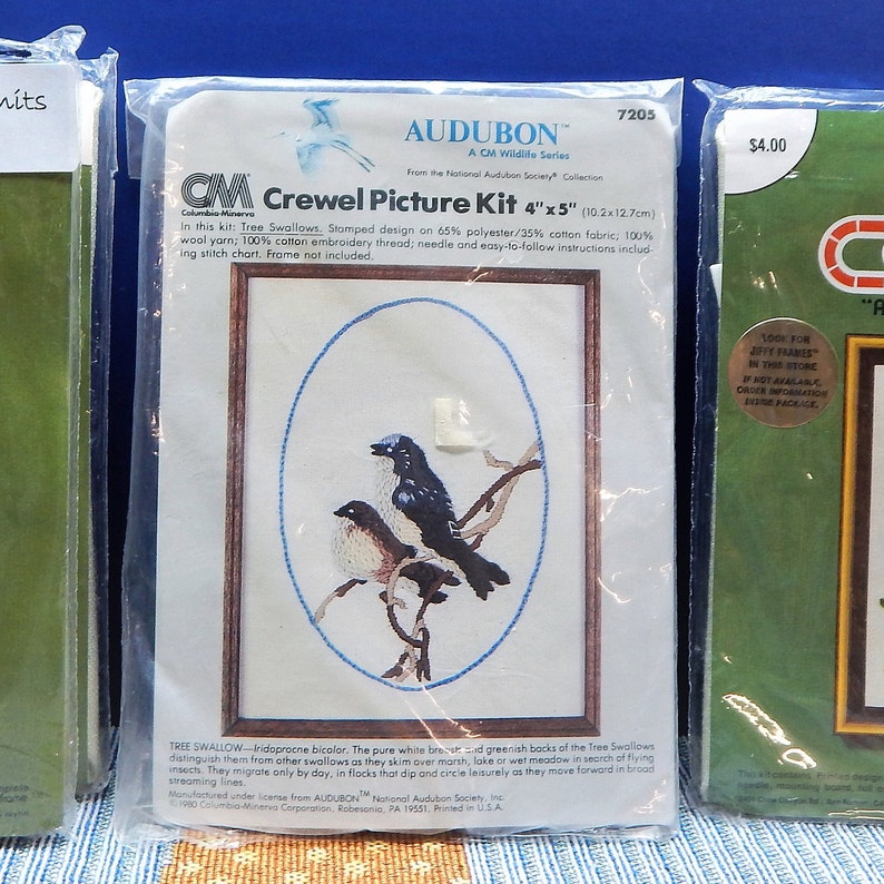 Audubon CrewelEmbroidery Kit 4 X 5 Vintage Tree Swallow 80/'s