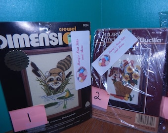Crewel Small Animal Kits 6 Kits  Poodle, Giraffe, Horse,Puppy,Racoon/Frog 4x5 or 5x7 Vintage Fun Summer Stitching
