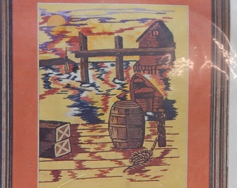 Harbor Sunset, 8 x 10 Crewel/Embroidery Kit Vintage Rare Unique