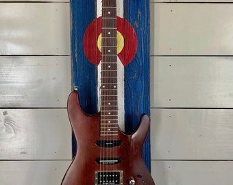 Rustic Colorado Flag Guitar Hanger for Electric, Acoustic, Bass, Guitar Display, Wall Hanger