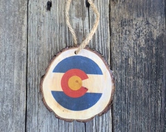 Colorado Flag Wood Slice Ornament