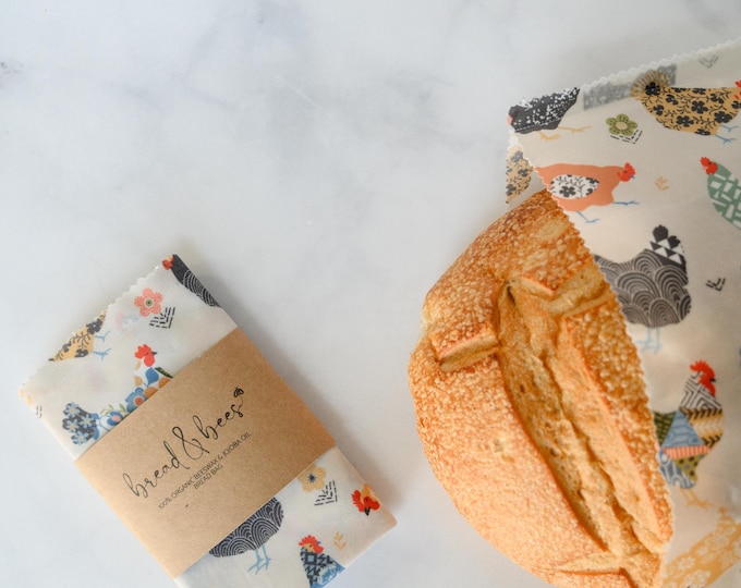 Reusable Organic Beeswax Bread Bag – XL 13x19 | Plastic-Free Food Storage | Farmhouse Kitchen Gift | No Pine Resin | Chickens