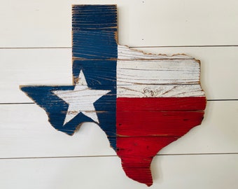 Rustic Wood Texas Flag Sign in the shape of Texas