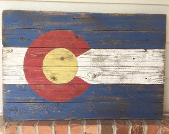 Rustic Wood Colorado Flag Sign Hand Painted