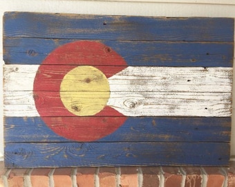 Rustic Wood Colorado Flag Sign Hand Painted