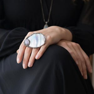 Oversized Mother of Pearl Cocktail Ring: Adjustable Chunky Statement