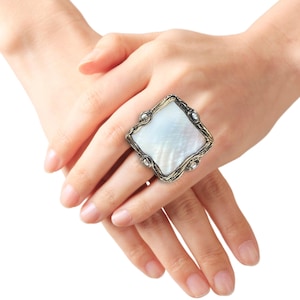 Chunky Mother of Pearl Ring: Adjustable Bohemian Cocktail Ring