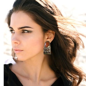 Chunky Carnelian Wide Hoop Earrings - Statement Gemstone Jewelry