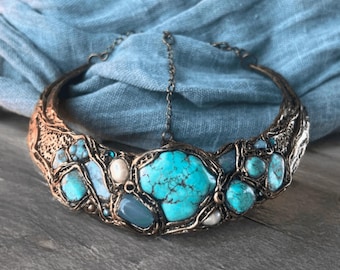 Turquoise Choker Collar, Chunky Necklace