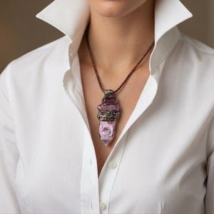 Rhodochrosite, Ruby & Cherry Quartz Pendant Necklace – Large Love Crystal Amulet