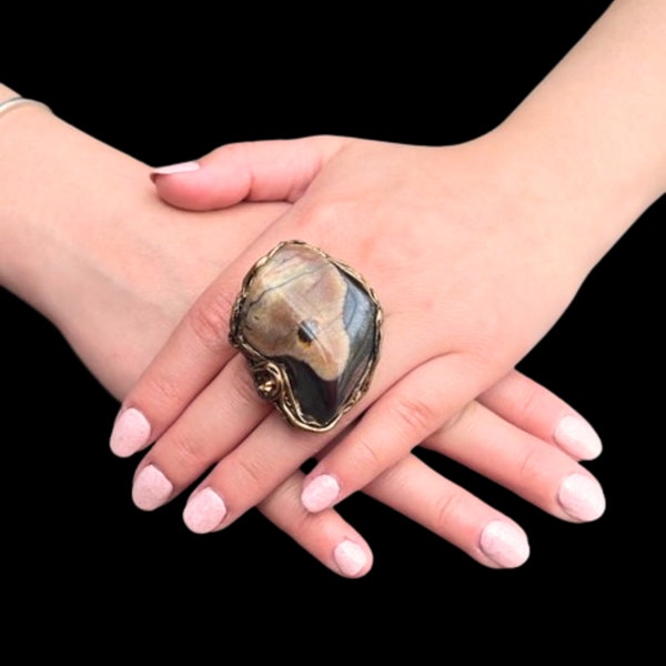 Chunky Gemstone Ring, Large Statement Oversized Cocktail Ring with Jasper