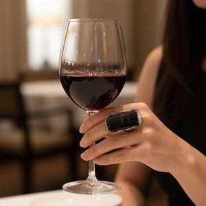 Black Onyx Full Finger Ring, Chunky Cocktail Oversized Rectangle Ring