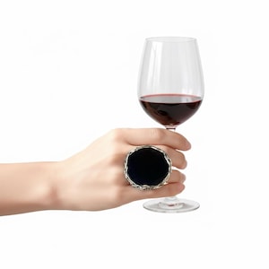 Bague ronde surdimensionnée en obsidienne noire, grosse pierre grosse et énorme