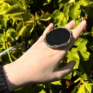 Oversized Obsidian ring, huge chunky stone ring, statement round ring, big rings for women