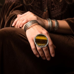 Statement Tiger Eye Ring - Chunky Round Big Gemstone Cocktail Ring