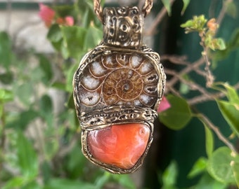 Large Ammonite Fossil Pendant Botswana Agate Necklace, Unique Gift for Her