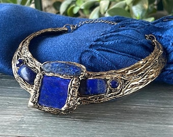 Lapis Lazuli & Sodalite Wide Choker – Chunky Blue Stone Statement Necklace