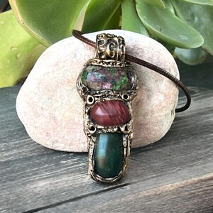 Crystal Healing Necklace – Ruby Zoisite, Green Jade & Pink Cherry Quartz Pendant