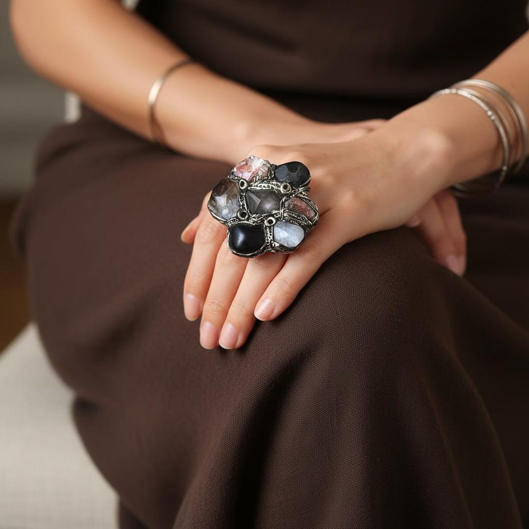 Fat Tony Rings Oversized Raw Multi Stone Ring | Chunky Huge Statement Jewelry - Etsy