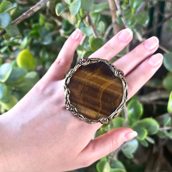 Chunky Oversized Tiger Eye Ring, Large Statement Cocktail Ring