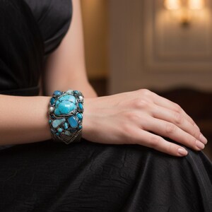 Turquoise bracelet, gemstone Boho cuff