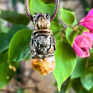 Raw Citrine crystal Pyrite necklace, good luck wealth amulet,  small stone necklace