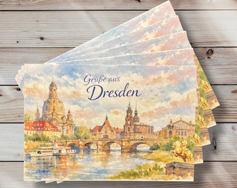 Cartolina "Saluti da Dresda" - Paesaggio urbano ad acquerello in un affascinante stile retrò