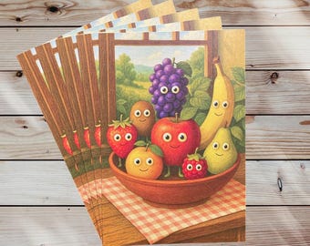 Cartolina di frutta allegra in stile retrò