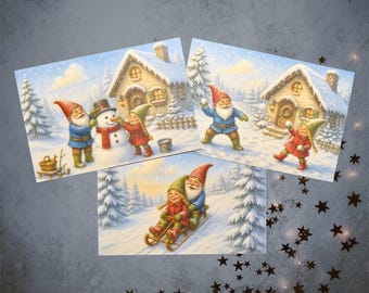 Set di cartoline invernali con gnomi | Set di 3 cartoline invernali | Gnomi invernali | Cartoline invernali | Auguri invernali | Postcrossing