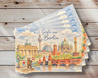 Cartolina "Saluti da Berlino" - Paesaggio urbano ad acquerello in un affascinante stile retrò