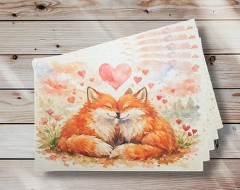Cartolina di volpe – Coppia romantica di volpi in stile acquerello