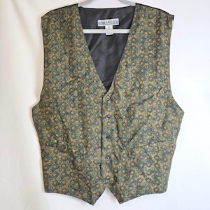 Huk-A-Poo Silk Vest Waistcoat Geometric Print Whimsical Novelty Vintage Large