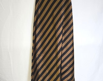 Chetta B. 100% Silk Diagonal Striped Maxi Skirt Black Brown Vtg 90s Size 6