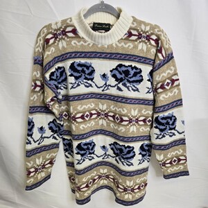 Dana Scott Adele Strickpullover, Floral Fair Isle, Winter gemütlich Retro kleine Vintage