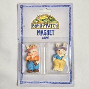 Ímãs de coelho com patch, estatuetas de coelho de 5 cm, estilo kitsch e extravagante, vintage de 1997, 615010, novo.