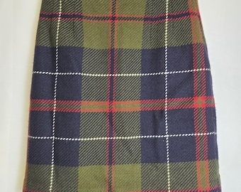 Jupe crayon à carreaux écossais en laine mélangée Chadwick's, doublée, vert bleu rouge, 6P VTG