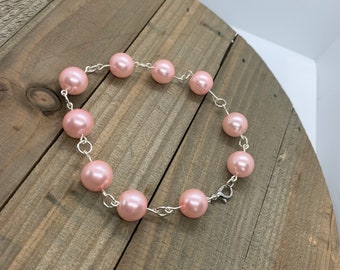 Glass pearl chain bracelet. Plus size xl bracelet for big wrists.