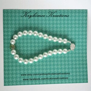 Lucky Charm Bracelet, Bridal Bracelet, White Pearl Bracelet, Swarovski Clover, Good Luck Charm image 4