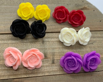 Rose flower resin stud earrings