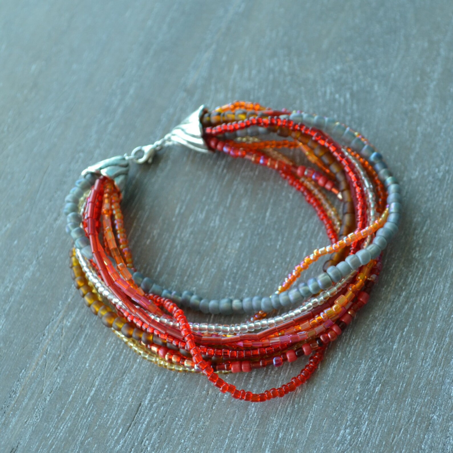 Red seed bead bracelet colourful bracelet bohemian jewelry Etsy