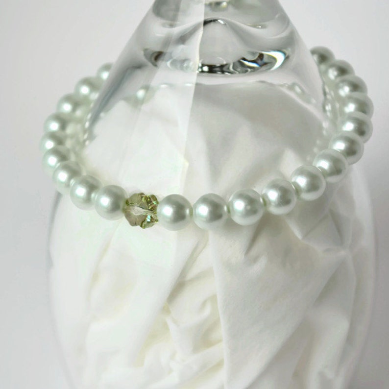 Lucky Charm Bracelet, Bridal Bracelet, White Pearl Bracelet, Swarovski Clover, Good Luck Charm image 3