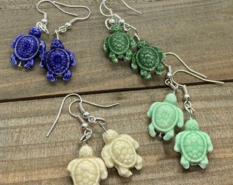 Ceramic sea turtle dangle earrings