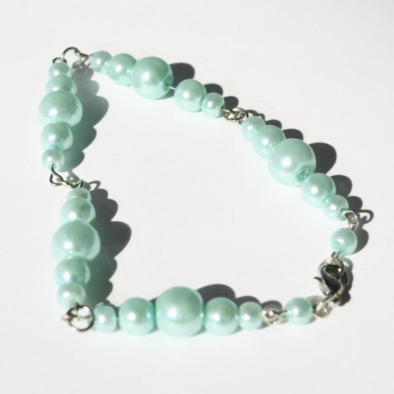 Aqua Pearl Bracelet Faux Pearls Pearl Beaded Bracelet | Etsy