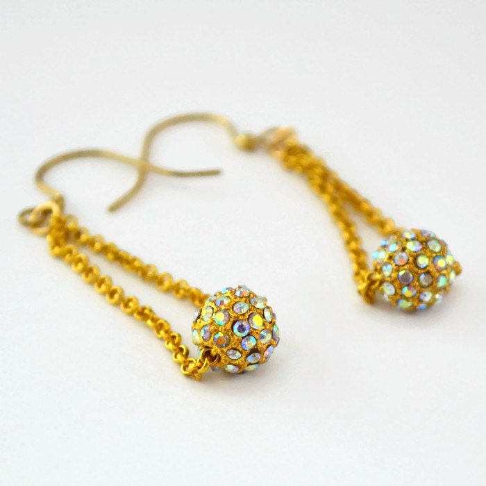 Gold Disco Ball Earrings Gold Pave Earrings Etsy
