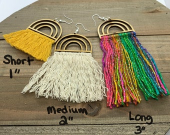 Macrame Earrings, Rainbows, Wood, Super Light