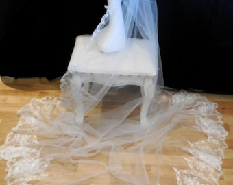 4 TIER IVORY BRIDAL WEDDING VEIL WITH PEARLS & COMB & BOW 50" BRAND NEW 