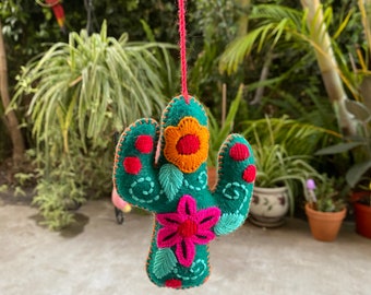 Large Cactus Embroidered Handmade Pompom Tassel Charm-Bag Accessorie-Key Chain-Craft Supply-Backpack Purse Gift for Her-Bohemian-Home Decor