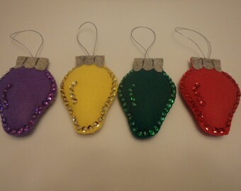 Felt Christmas Ornament Holiday Decoration Lightbulb set of 4