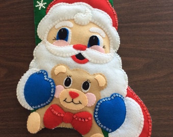 Finished Design Works 16" felt stocking, Santa and Bear